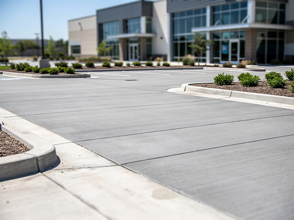 Commercial concrete flatwork and parking lot completed for business in The Woodlands TX