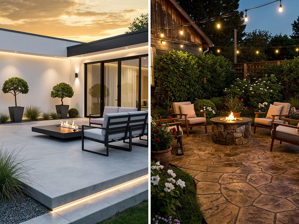 Stamped vs plain concrete patio